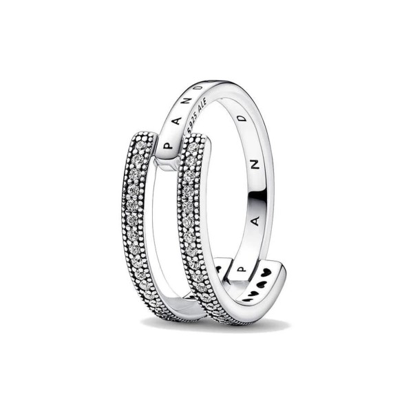 Damring Pandora SIGNATURE LOGO & PAVE DOUBLE BAND - RING - SIZE 52