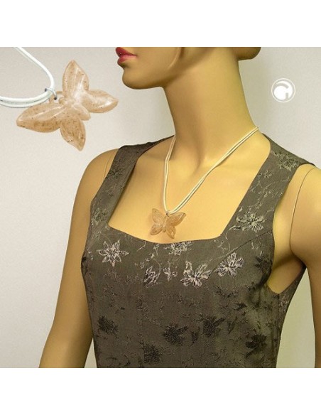 necklace butterfly white/ brown