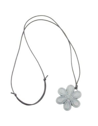 necklace big flower pendant grey cord