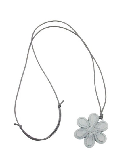 necklace big flower pendant grey cord
