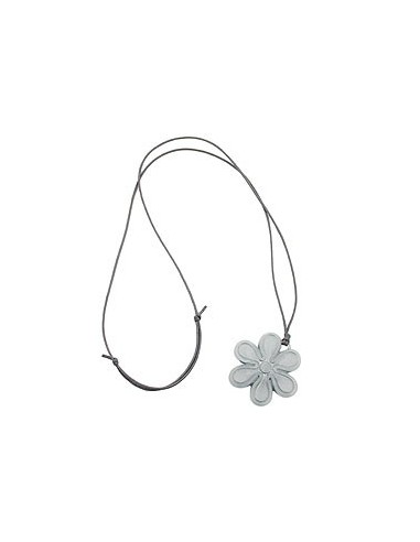 necklace big flower pendant grey cord