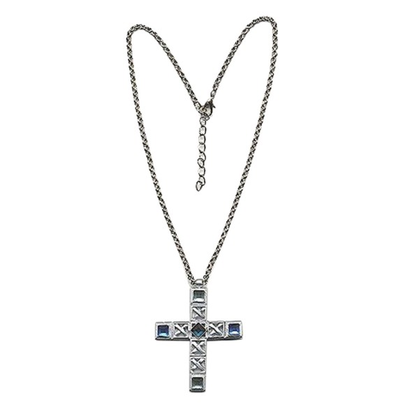 necklace cross silver coloured/ blue