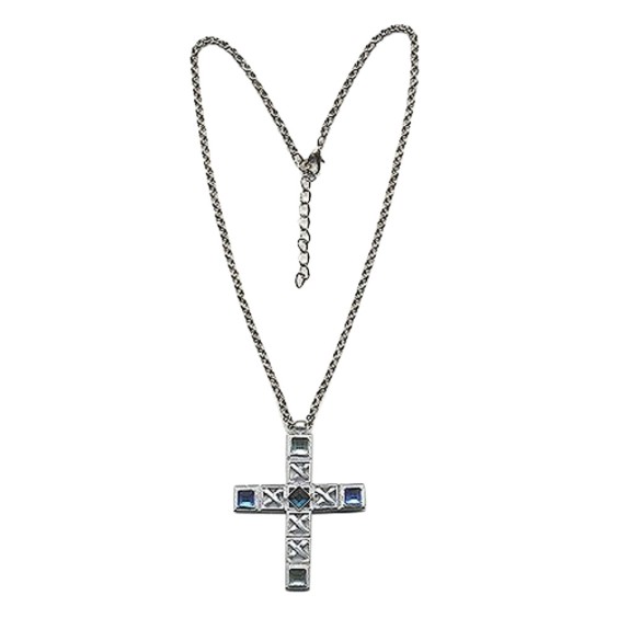 necklace cross silver coloured/ blue