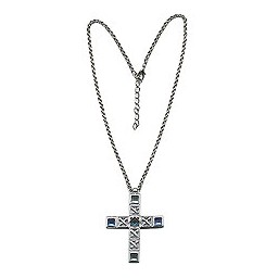 necklace cross silver coloured/ blue