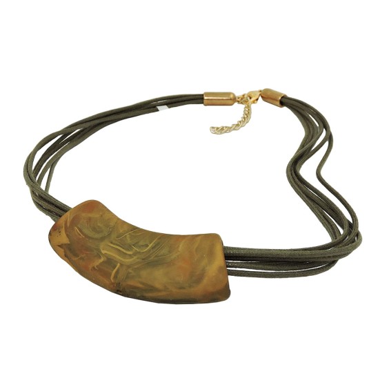 necklace tube flat curved green-olive 50cm