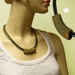 necklace tube flat curved green-olive 50cm