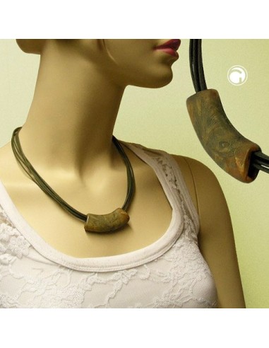 necklace tube flat curved green-olive 50cm