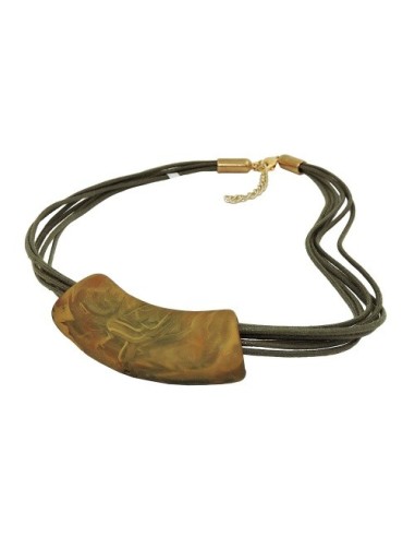 necklace tube flat curved green-olive 50cm