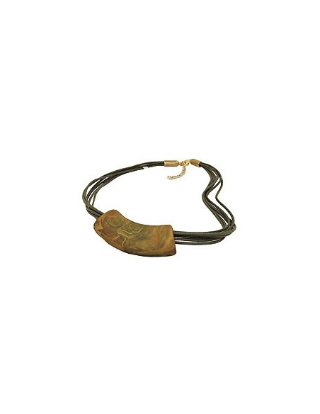 necklace tube flat curved green-olive 50cm