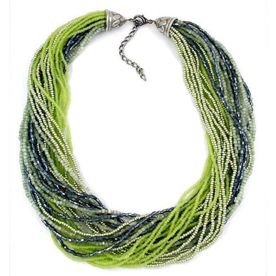 necklace rocailles olive grey 47cm