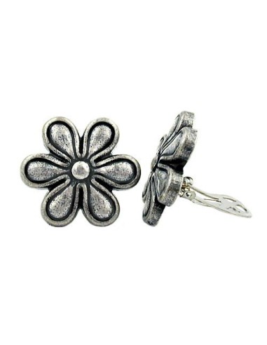 clip-on earring flower antique silver color