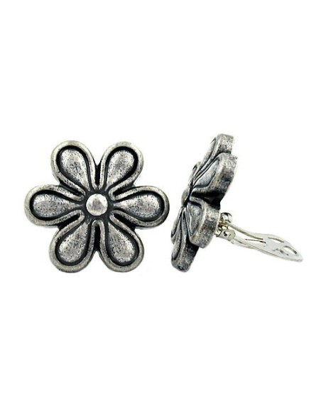 clip-on earring flower antique silver color