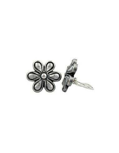 clip-on earring flower antique silver color