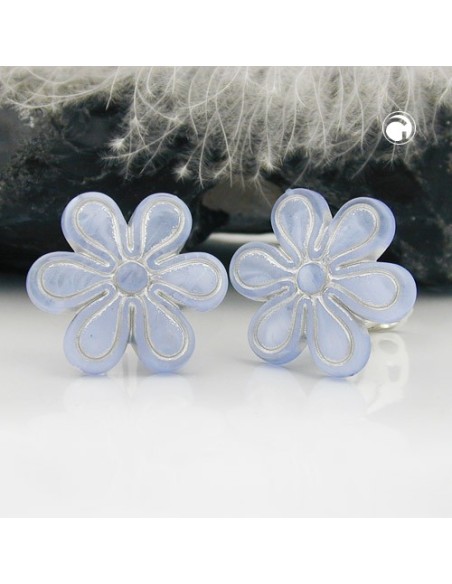 clip-on earring flower blue colored 30mm