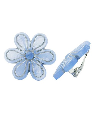 clip-on earring flower blue colored 30mm