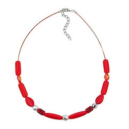 necklace red watered glass beads on coated flexible wire