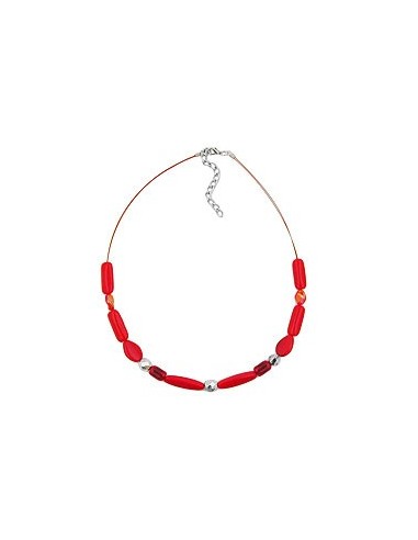 necklace red watered glass beads on coated flexible wire