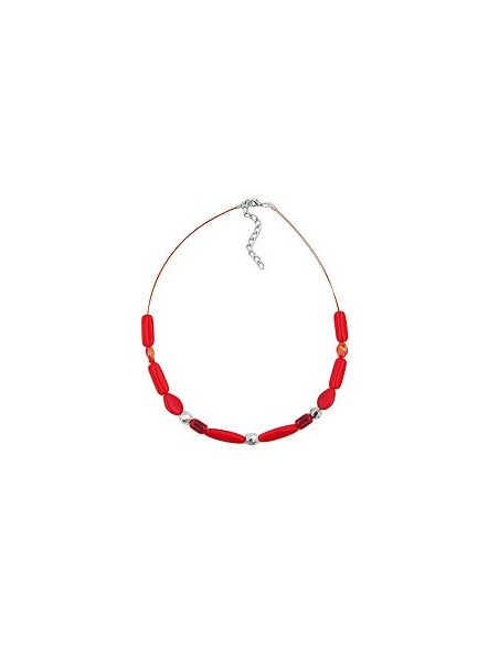 necklace red watered glass beads on coated flexible wire
