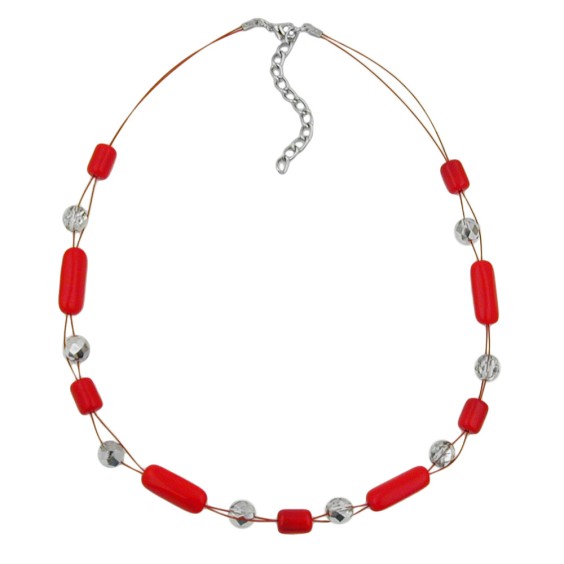 necklace red and silver-mirrored glass beads