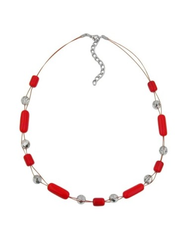 necklace red and silver-mirrored glass beads