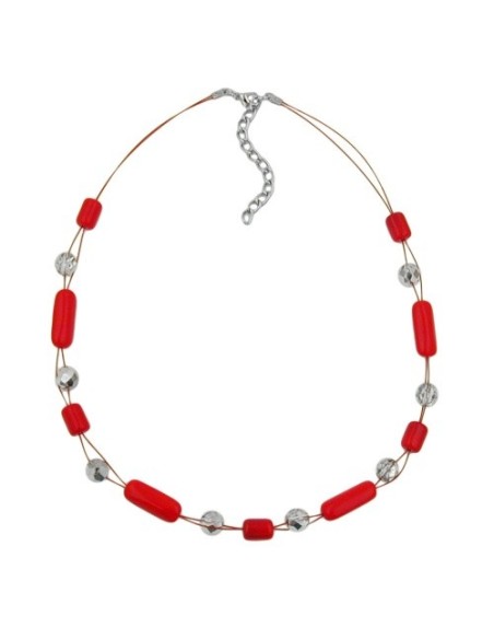 necklace red and silver-mirrored glass beads