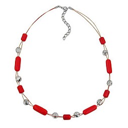 necklace red and silver-mirrored glass beads