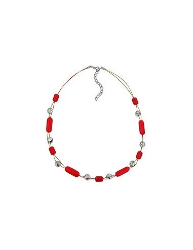 necklace red and silver-mirrored glass beads