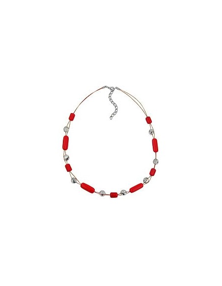 necklace red and silver-mirrored glass beads