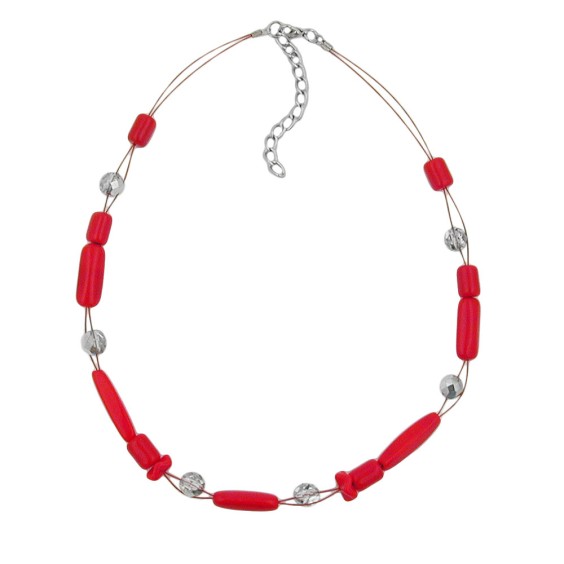 necklace red and silver-mirrored glass beads