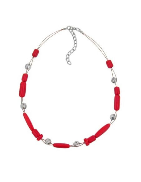 necklace red and silver-mirrored glass beads