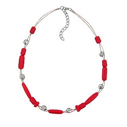 necklace red and silver-mirrored glass beads