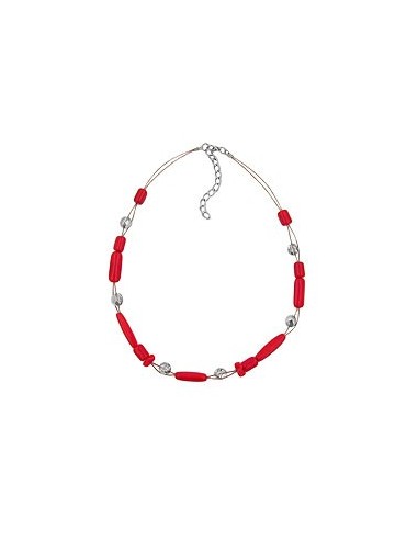 necklace red and silver-mirrored glass beads