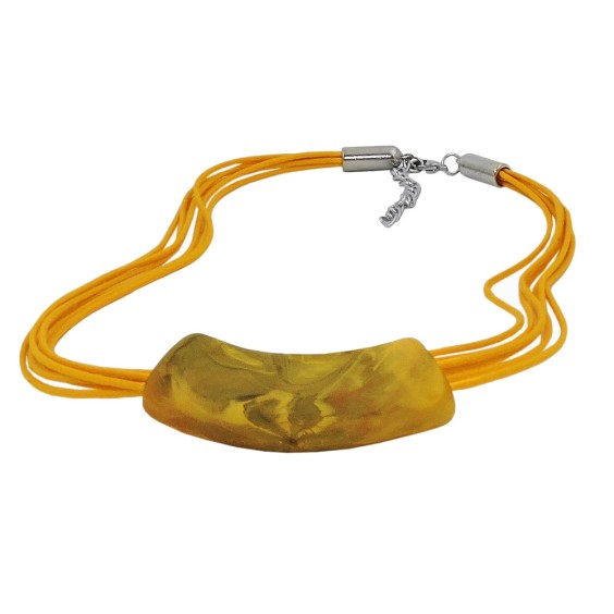 necklace tube flat curved yellow marbled