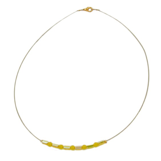 necklace glass beads yellow mirrored