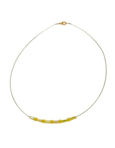 necklace glass beads yellow mirrored