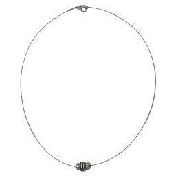 chain wire necklace with facet wheel and old silver coloured plastic beads 40cm