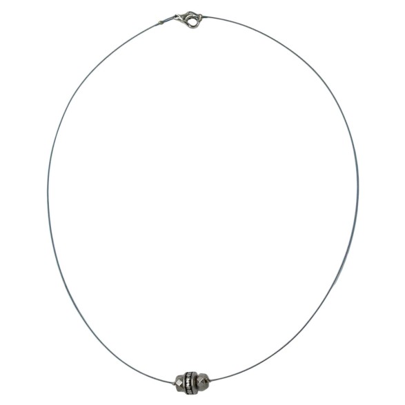 chain wire necklace with facet wheel and old silver coloured plastic beads 40cm