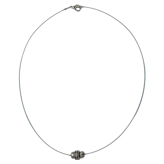 chain wire necklace with facet wheel and old silver coloured plastic beads 40cm