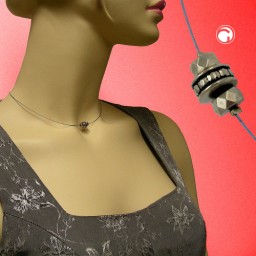 chain wire necklace with facet wheel and old silver coloured plastic beads 40cm