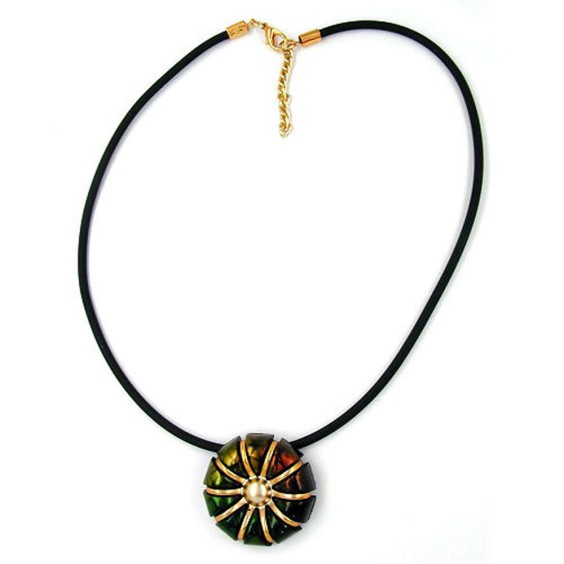 necklace flower peacock green/ brown