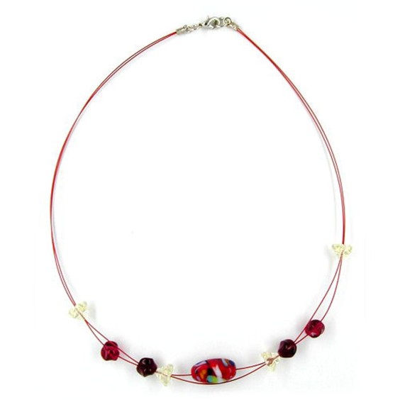 necklace glass beads green red-blue 42cm