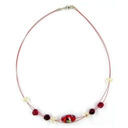 necklace glass beads green red-blue 42cm