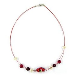 necklace glass beads green red-blue 42cm