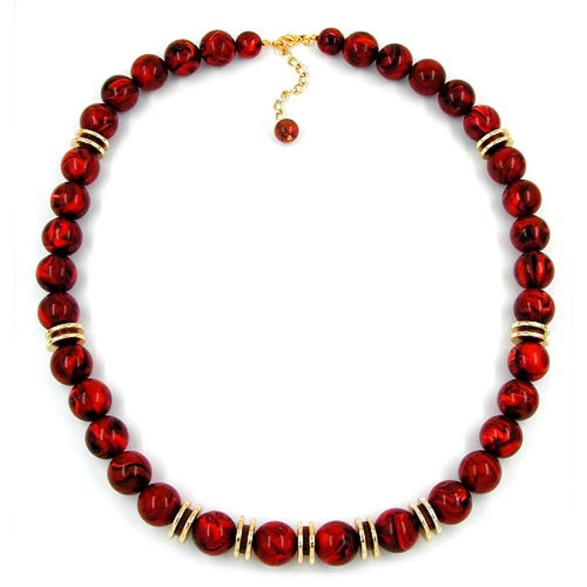 necklace beads 16mm red marbled