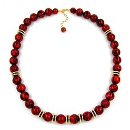 necklace beads 16mm red marbled