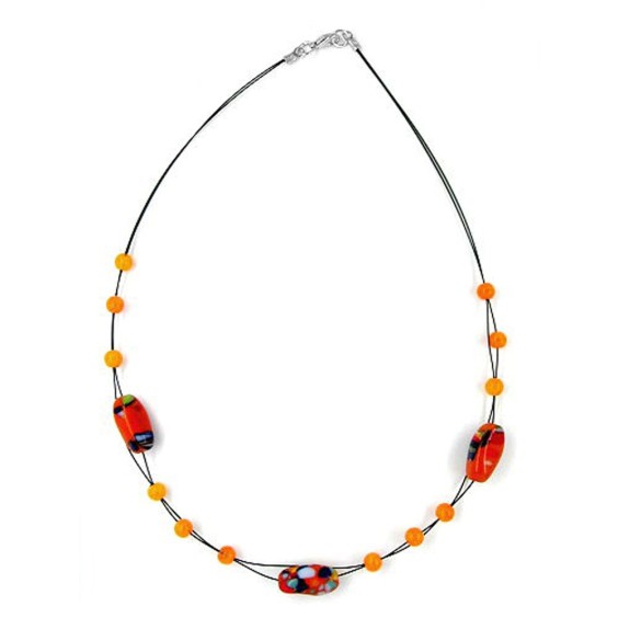 necklace glass beads orange-blue 42cm