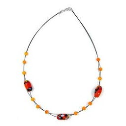 necklace glass beads orange-blue 42cm