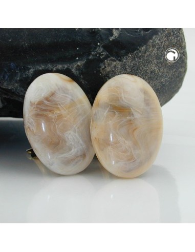 clip-on earring oval cream marbled 17x19mm
