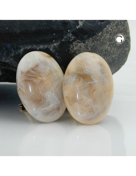 clip-on earring oval cream marbled 17x19mm