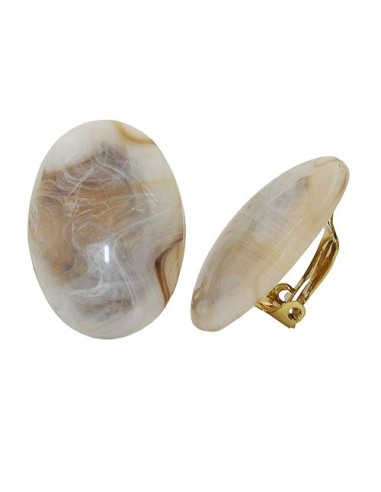 clip-on earring oval cream marbled 17x19mm